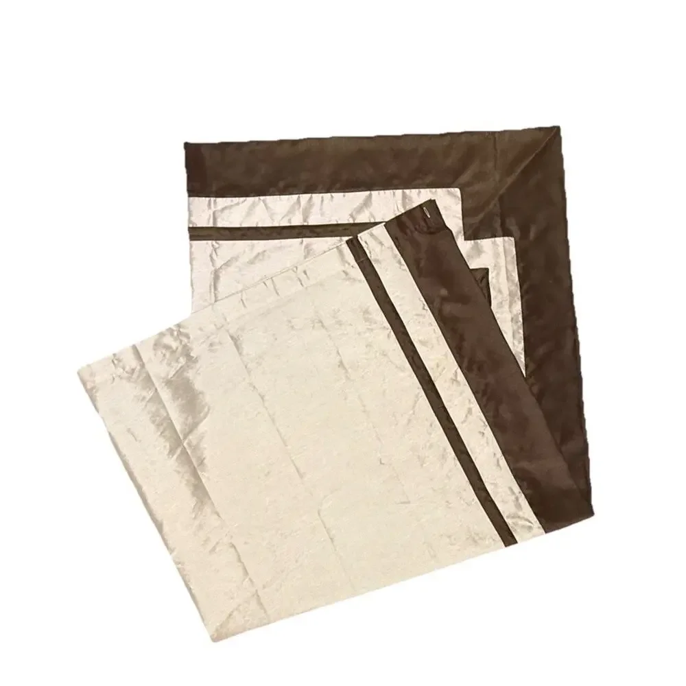 Hotel Collection Faux Silk Luxury Shower Curtain 72x72 Brown Beige Bordered Trim